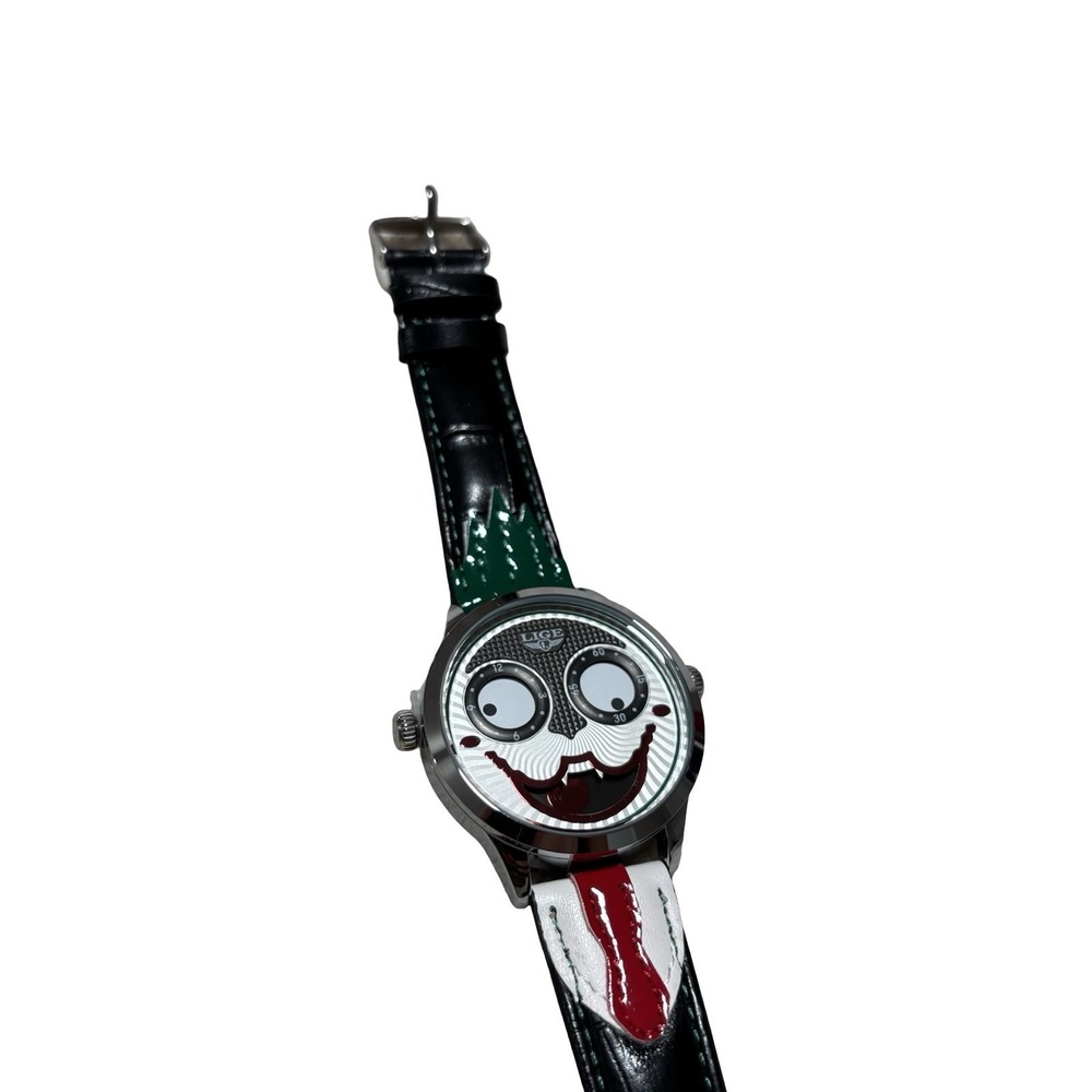 LIGE Joker Clown Theme Watch Classic Men's Leather‎ Strap Quartz Wrist Watch